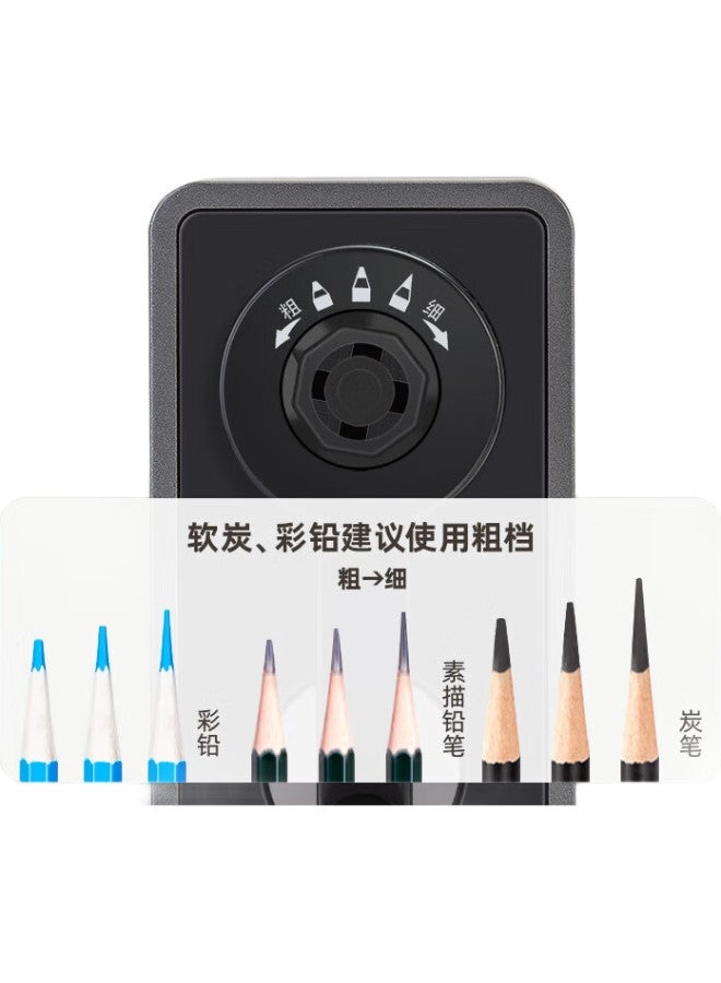 Deli Art Sketching Charcoal Pencil Sharpener With 7 Thickness Settings, Automatic Pencil Insertion, Rotary Blade, For Children, Students, Stationery, Exams, Birthday, Back-To Gift, Black - Image 3