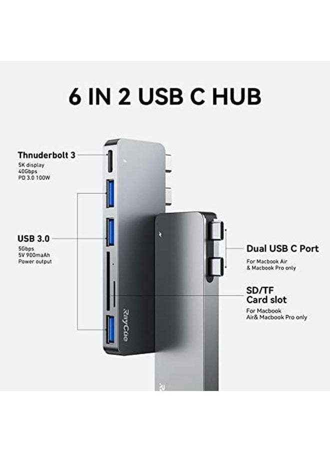 erorex - Usb C Hub Adapter For Macbook Pro Air M1 2020 2019 2018 6 In 1 Usb C Accessories Compatible With Macbook Pro 13″ And 15″ With 3 Usb 3.0 Ports Tf Sd Card Reader Usb C Power Delivery - Image 1