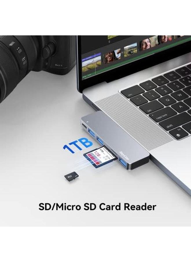 erorex - Usb C Hub Adapter For Macbook Pro Air M1 2020 2019 2018 6 In 1 Usb C Accessories Compatible With Macbook Pro 13″ And 15″ With 3 Usb 3.0 Ports Tf Sd Card Reader Usb C Power Delivery - Image 1