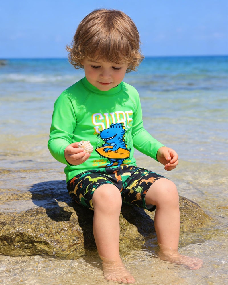 Ghteas Toddler Bathing Suits for Boys Two Piece Long Sleeved Swimsuit 2t Boys Swimsuit 3t Bathing Suit Boy Summer Beach Set Dinosaur Kids Swimwear 2-3t - Image 2