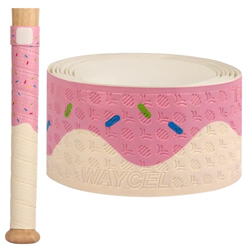 Waycel Bat Grip Tape – 0.5mm / 1.1mm / 1.8mm – Baseball & Softball Bat Wrap – Anti-Slip Batting Grip Tape for Baseball Bats & Softball Bats – Ice Cream Style (Strawberry, 0.5 mm) - Image 1