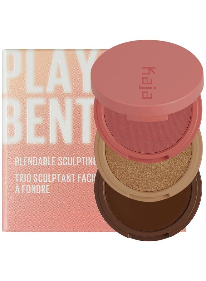 KAJA 3 Colors Palette - Play Bento_Mochamallow | Powder Blusher, Highlighter, Cream Bronzer, Creamy Application, with Mango Seed Butter, Powdery Finish, Easy Finger Application, Lightweight Formula - Image 1