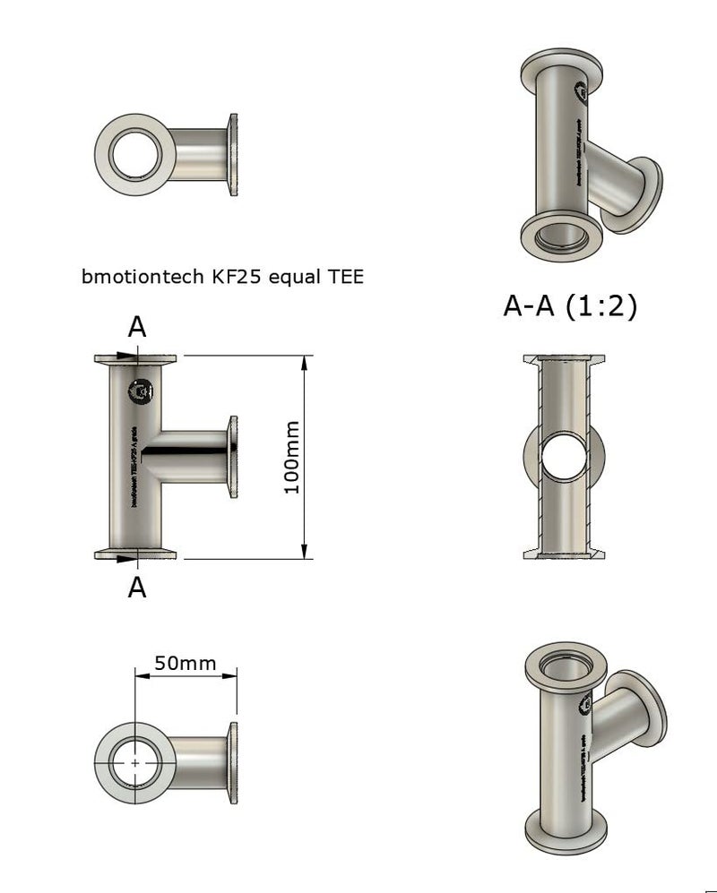 BROWNIAN MOTION TECHNOLOGY bmotiontech superior grade ISO-KF NW25 KF25 Flange Tee Fitting for high vacuum application (KF25 Equal TEE) - Image 3