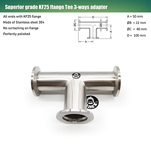 BROWNIAN MOTION TECHNOLOGY bmotiontech superior grade ISO-KF NW25 KF25 Flange Tee Fitting for high vacuum application (KF25 Equal TEE) - Image 2