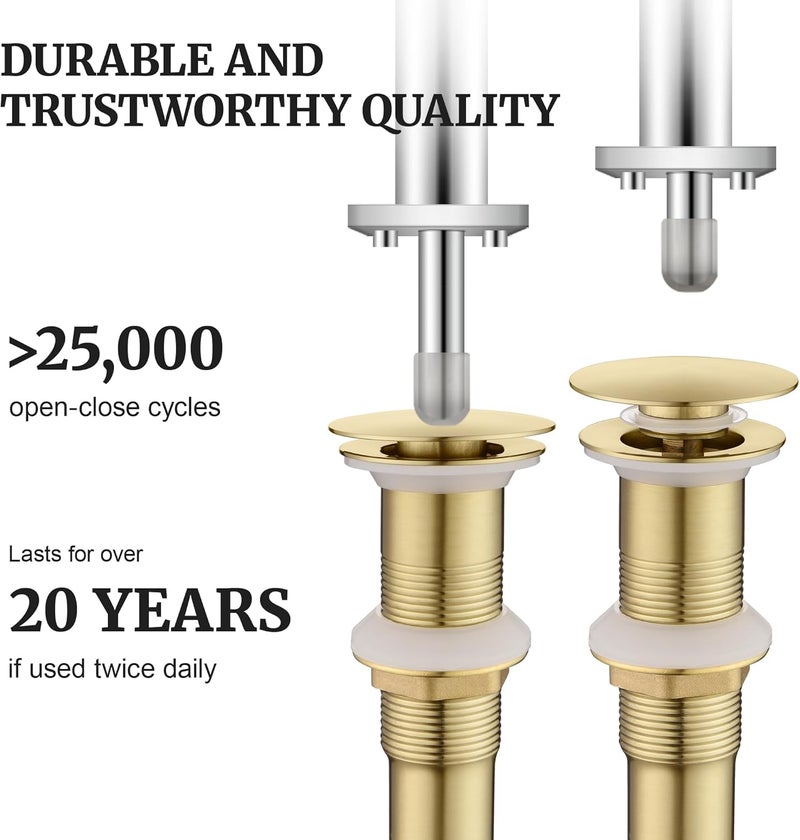 Ultimate Unicorn Pop up Sink Drain Stopper Without Overflow Brushed Gold for Bathroom Vessel Vanity Sink Art Basin, Big Cap Sink Drain Without Overflow, Metal Pop-up Drain Strainer with Detachable Basket Stopper - Image 5