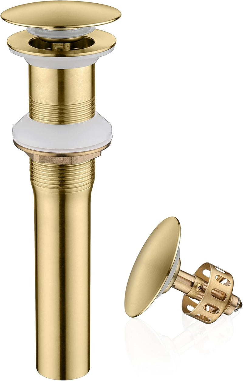 Ultimate Unicorn Pop up Sink Drain Stopper Without Overflow Brushed Gold for Bathroom Vessel Vanity Sink Art Basin, Big Cap Sink Drain Without Overflow, Metal Pop-up Drain Strainer with Detachable Basket Stopper - Image 1