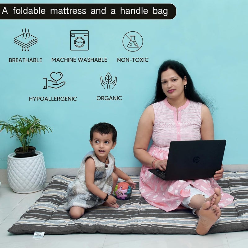 NEXTGO NEXTGO Multi Purpose Foldable Mattress with Carry Bag Portable Lightweight Gadda Suitable for Outdoor Travel Camping Yoga Meditaion Mat Brown White Lining Single 30x78 Inch Or 25x65 Feet  - Image 4