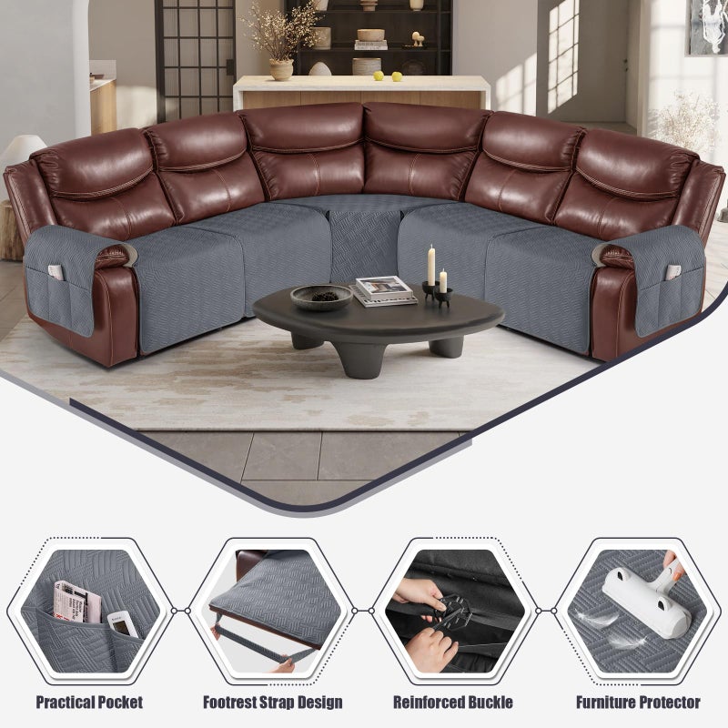 KinCam Waterproof Sectional Couch Covers  Oversized Recliner Sofa Cover for Reclining L Shape Sofa  Non Slip Couch Cover for Sectional Sofa Washable Slipcover (5 Seat Recliner Cover  Dark Gray) - Image 2