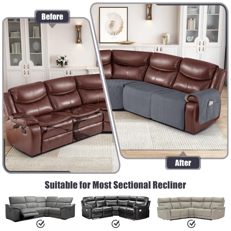 KinCam Waterproof Sectional Couch Covers  Oversized Recliner Sofa Cover for Reclining L Shape Sofa  Non Slip Couch Cover for Sectional Sofa Washable Slipcover (5 Seat Recliner Cover  Dark Gray) - Image 3