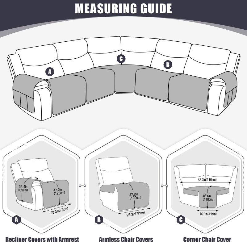 KinCam Waterproof Sectional Couch Covers  Oversized Recliner Sofa Cover for Reclining L Shape Sofa  Non Slip Couch Cover for Sectional Sofa Washable Slipcover (5 Seat Recliner Cover  Dark Gray) - Image 5