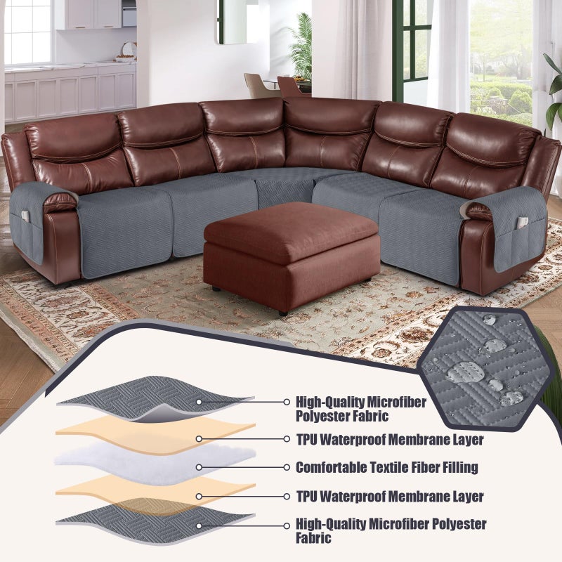 KinCam Waterproof Sectional Couch Covers  Oversized Recliner Sofa Cover for Reclining L Shape Sofa  Non Slip Couch Cover for Sectional Sofa Washable Slipcover (5 Seat Recliner Cover  Dark Gray) - Image 4