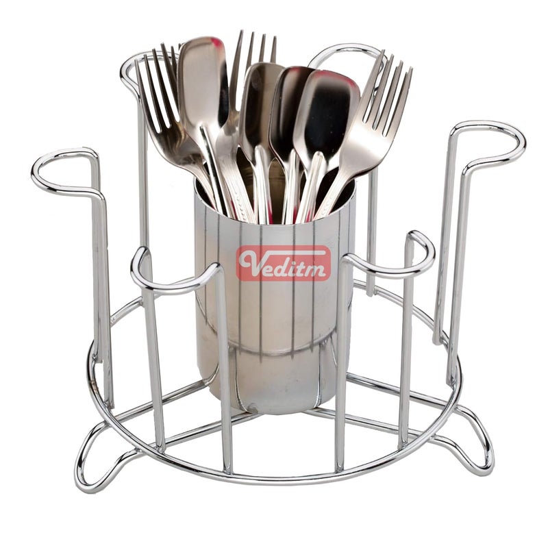 Veditm Glass Holder for 6 Glasses Glass Stand Made Stainless Steel Glass stand for Kitchen Dining Table Glass Holder Round Glass and Spoon Organiser - Image 3