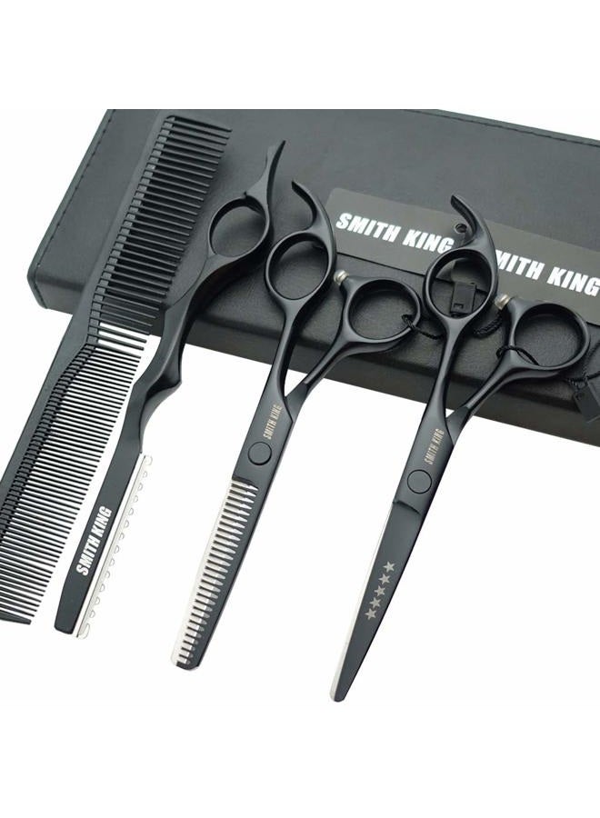 Smithking 5.5 Inches Hair Cutting Scissors Set with Razor Combs Lether Scissors Case,Hair Cutting Shears Hair Thinning Shears for Personal and Professional (Black) - Image 1
