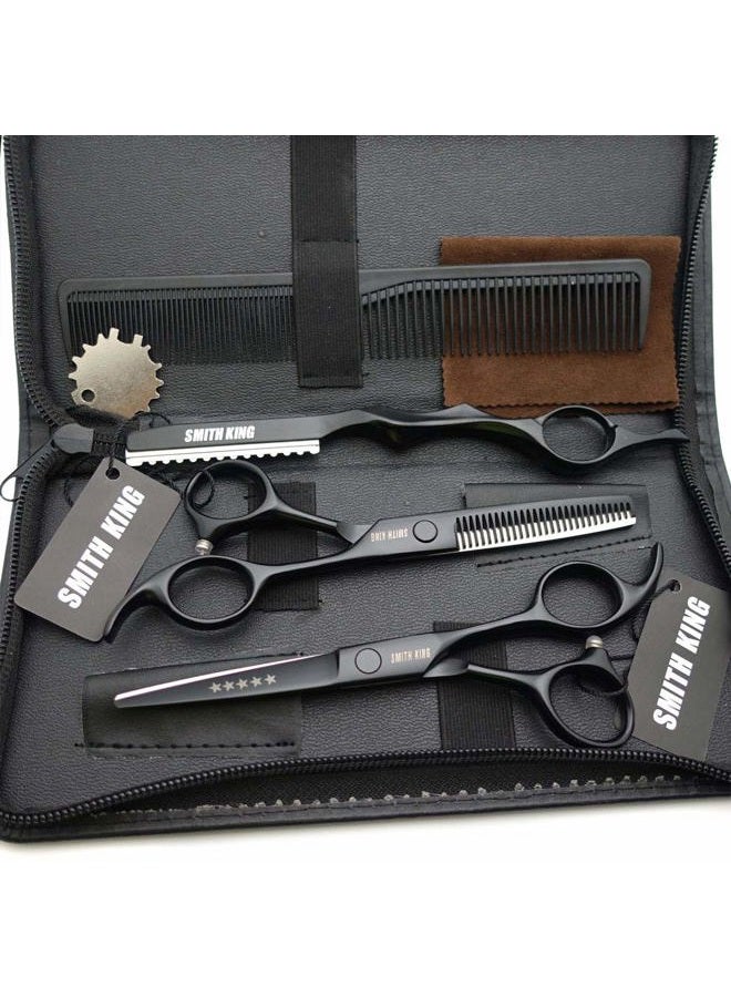 Smithking 5.5 Inches Hair Cutting Scissors Set with Razor Combs Lether Scissors Case,Hair Cutting Shears Hair Thinning Shears for Personal and Professional (Black) - Image 2