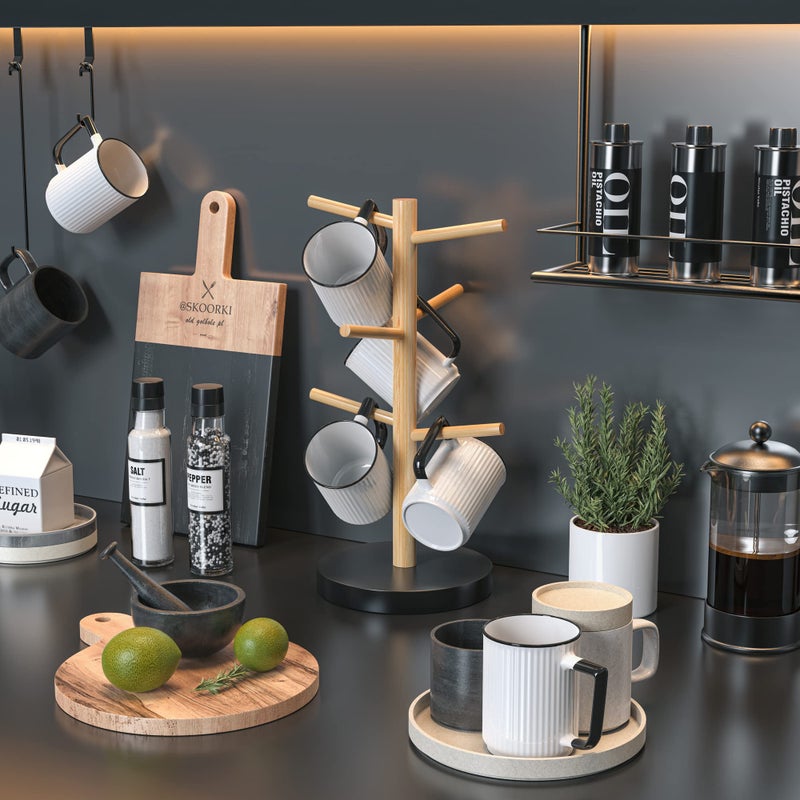 Wisuce Bamboo Mug Holder Tree, Thicker Base Coffee Cup Holder Stand for Counter, Mug Rack with 6 Hooks - Image 2