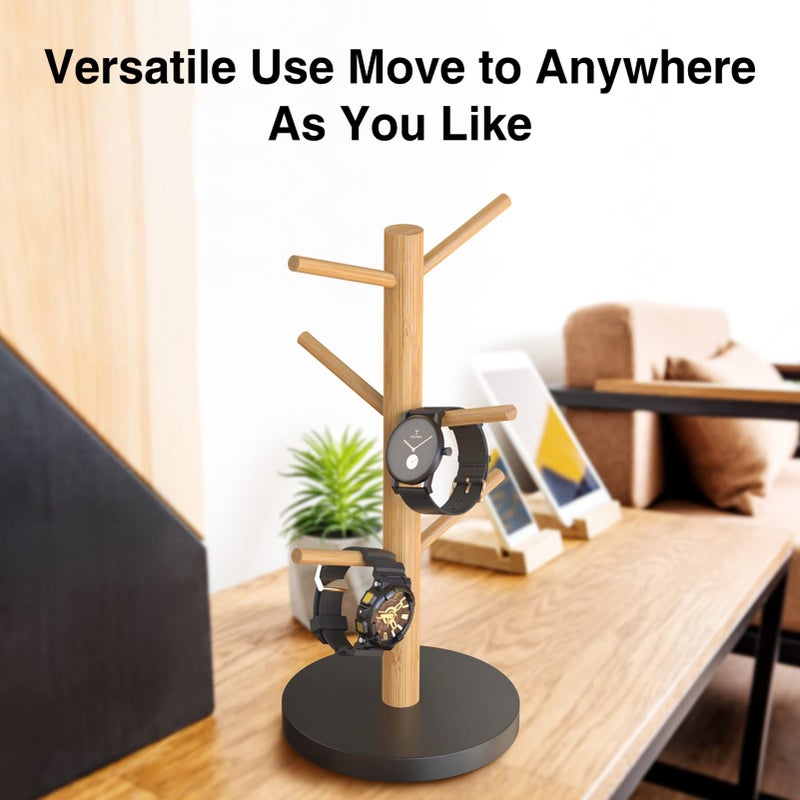 Wisuce Bamboo Mug Holder Tree, Thicker Base Coffee Cup Holder Stand for Counter, Mug Rack with 6 Hooks - Image 5