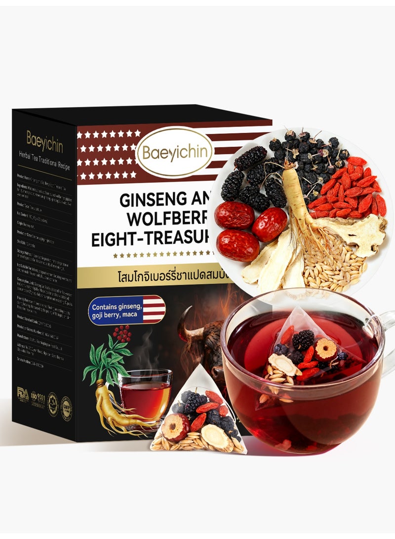 BAEYICHIN Ginseng and Goji Berry Eight Treasure Tea for Kidneys, a traditional Chinese herbal tea, natural and organic, containing mulberry, red goji berries, red dates, barley, maca powder, American ginseng, and ginseng. Suitable for brewing as a tea substitute. 100g (5g*20 packets) - Image 5