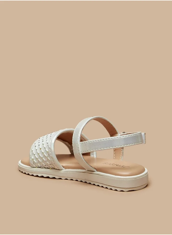 جونيورز Girls Studded Back Strap Sandals with Hook and Loop Closure