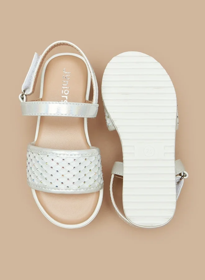 جونيورز Girls Studded Back Strap Sandals with Hook and Loop Closure