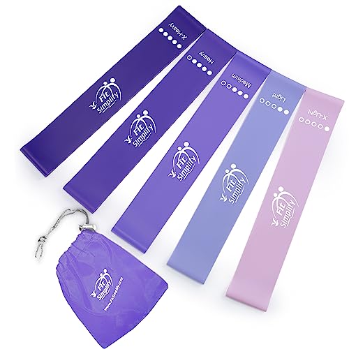Fit Simplify Resistance Loop Exercise Bands with Instruction Guide and Carry Bag, Set of 5 - Image 1