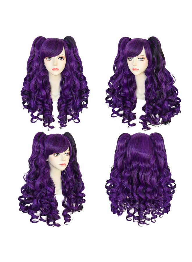 ANOGOL Hair Cap+Dark Purple Wig Costumes For Women With 2 Curly Ponytail Wig Long Curly Wig For Cosplay Wig For Halloween Costume Party For Women(Dark Purple) - Image 5