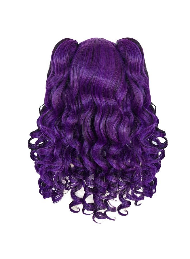 ANOGOL Hair Cap+Dark Purple Wig Costumes For Women With 2 Curly Ponytail Wig Long Curly Wig For Cosplay Wig For Halloween Costume Party For Women(Dark Purple) - Image 4