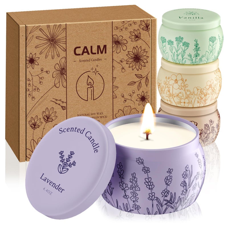 WarmEmbrace Scented Candles for Mom, 17.6oz Romantic Jar Candles for Women Girl Candle Set, 120H Burning, Soy Candle for Home Scented, Valentine, Birthday, Lavender | Vanilla | Rose & Sandalwood | Jasmine -4 Pack - Image 1