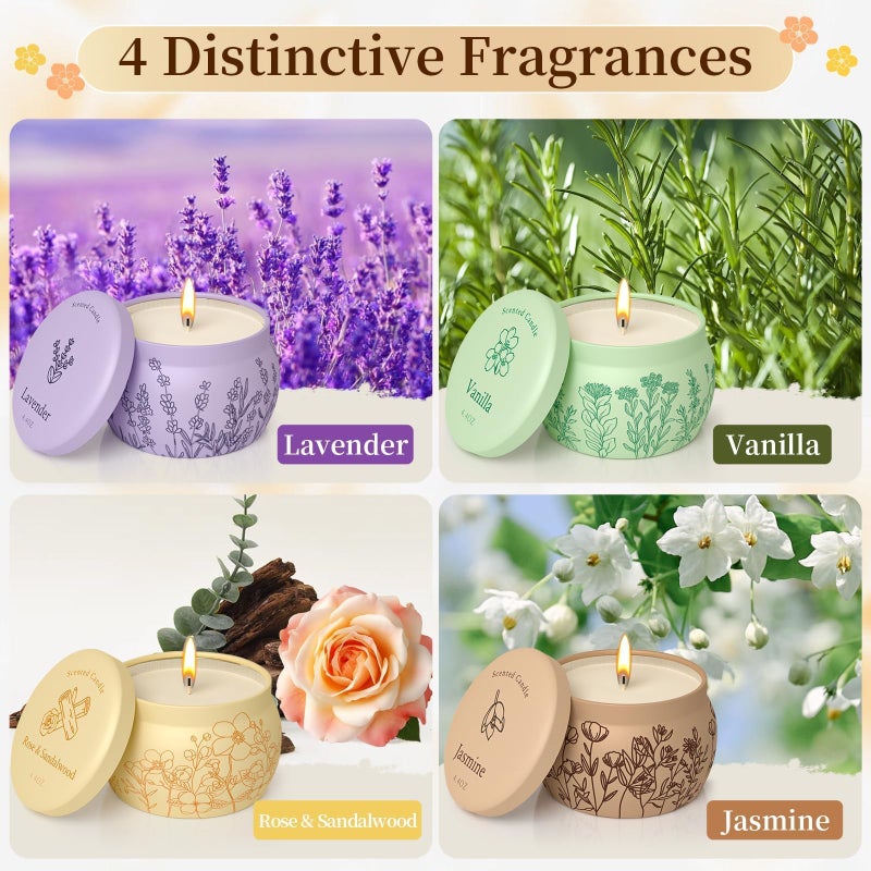 WarmEmbrace Scented Candles for Mom, 17.6oz Romantic Jar Candles for Women Girl Candle Set, 120H Burning, Soy Candle for Home Scented, Valentine, Birthday, Lavender | Vanilla | Rose & Sandalwood | Jasmine -4 Pack - Image 3