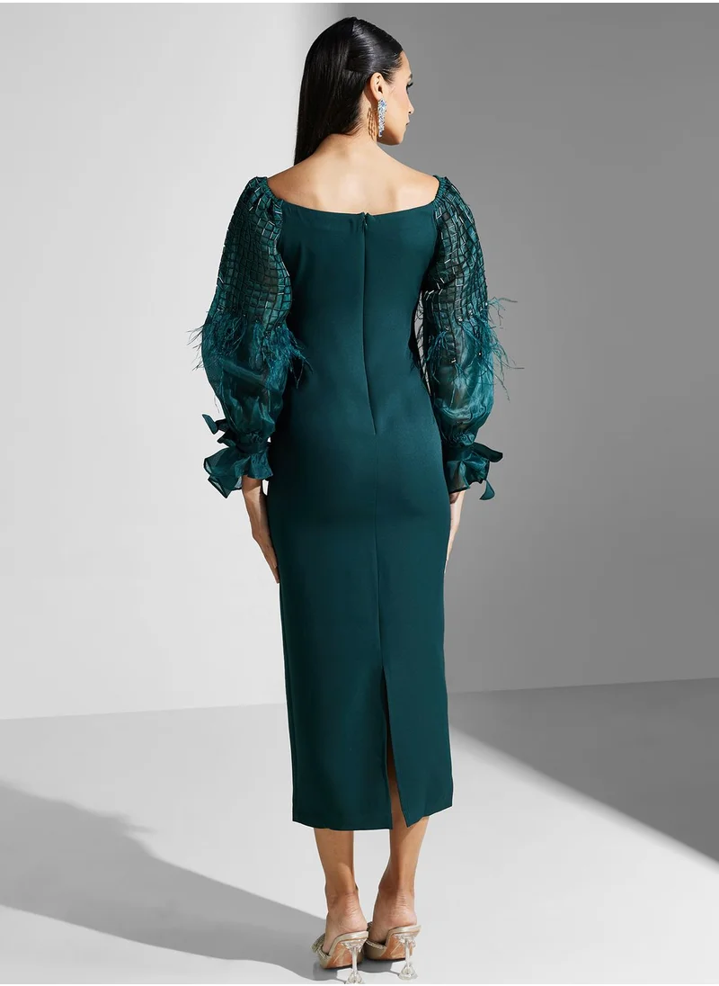 Threadz by Ajooni Balloon Sleeve Knitted Dress