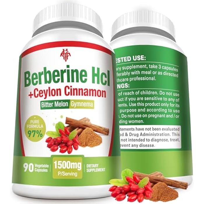 CHANUBITO Berberine Supplement 1500mg - Premium Berberine HCl 97% Purity Plus Pure Ceylon Cinnamon, High Potency Berberine for Men Women Supports Immune System Non-GMO - Image 1