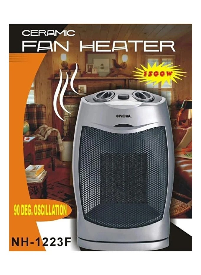 NOVA سخان مروحة سيراميك نوفا 1500 واط NH-1223F تسخين سريع مع اهتزاز، ترموستات قابل للتعديل، حماية من السخونة الزائدة وتصميم محمول مدمج للمنزل والمكتب - Image 3