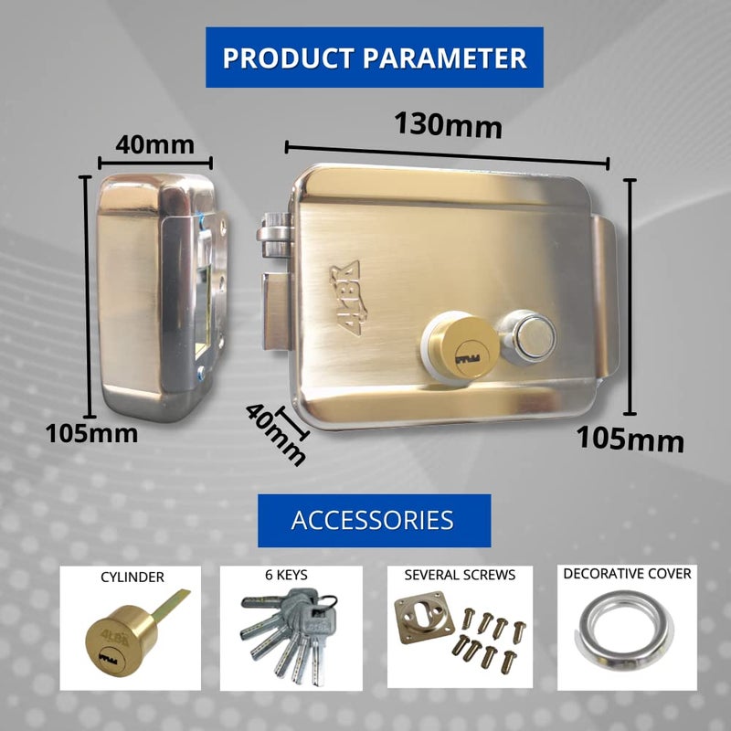 OldArc AlbaStyle Electronic Door Lock 6 Anti Theft Keys Stainless Steel Electric Rim Lock for Main Home Door Wood Iron Gate Lock with Reversible Bolt Free Mode VDP Door Phone Electric Lock - Image 2