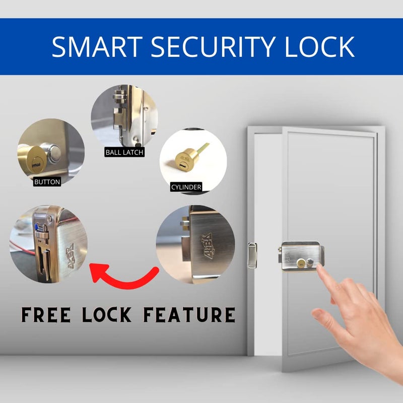 OldArc AlbaStyle Electronic Door Lock 6 Anti Theft Keys Stainless Steel Electric Rim Lock for Main Home Door Wood Iron Gate Lock with Reversible Bolt Free Mode VDP Door Phone Electric Lock - Image 3