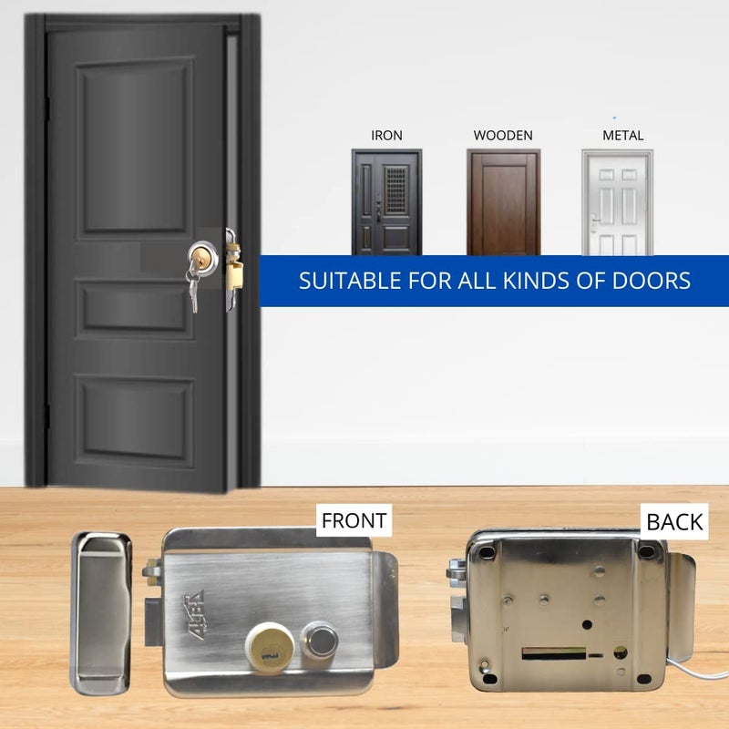 OldArc AlbaStyle Electronic Door Lock 6 Anti Theft Keys Stainless Steel Electric Rim Lock for Main Home Door Wood Iron Gate Lock with Reversible Bolt Free Mode VDP Door Phone Electric Lock - Image 5