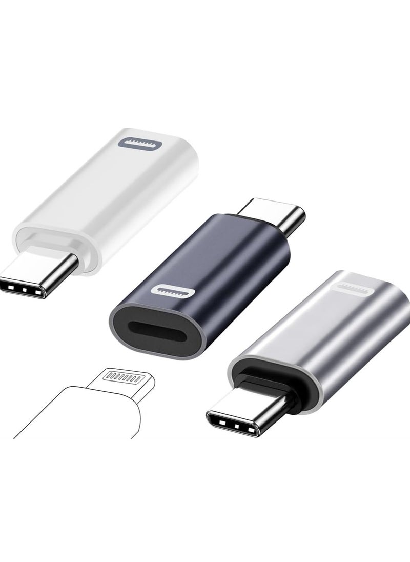 erorex - USB-C Male to Lightning Female Adapter, 3 Pack Type C to Lightning Connector with PD Fast Charging and Data Transfer for iPhone 15/15 Plus/15 Pro/15 Pro Max,iPad Air, White + Siliver + Black - Image 1