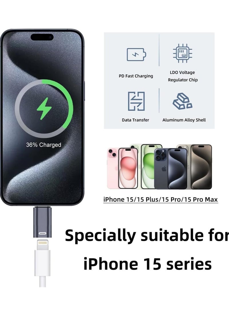 erorex - USB-C Male to Lightning Female Adapter, 3 Pack Type C to Lightning Connector with PD Fast Charging and Data Transfer for iPhone 15/15 Plus/15 Pro/15 Pro Max,iPad Air, White + Siliver + Black - Image 1