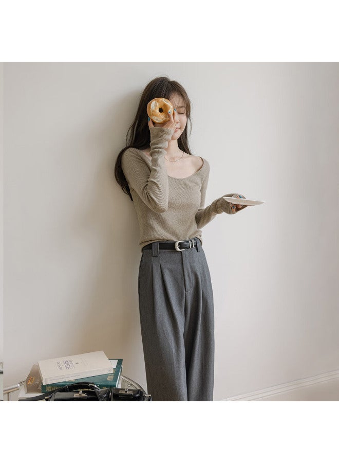 Mt Knitted Two-piece Set Spring Vintage Elegant Asymmetric Cuff Pullover Shawl Turtleneck Sweater For Women - Image 1