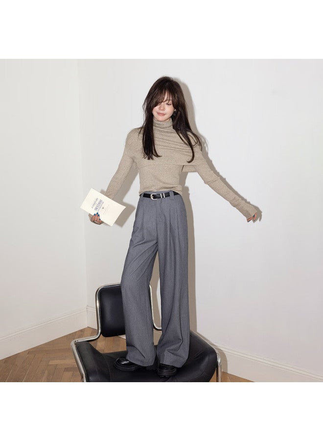 Mt Knitted Two-piece Set Spring Vintage Elegant Asymmetric Cuff Pullover Shawl Turtleneck Sweater For Women - Image 2