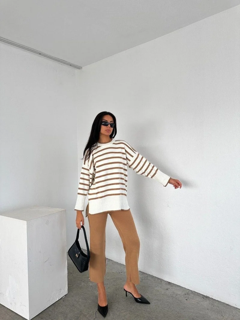 Ded Collection Women's Striped Side Slit Knit Tunic