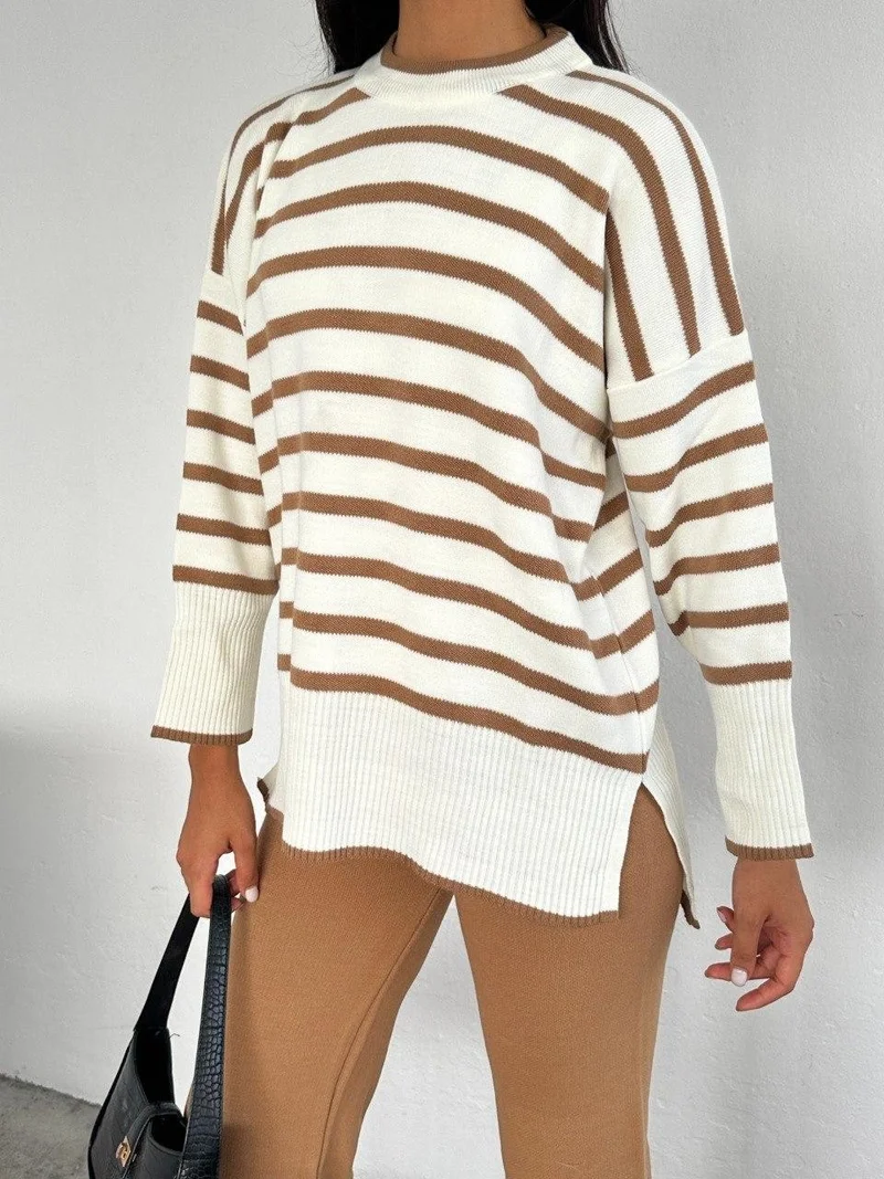 Ded Collection Women's Striped Side Slit Knit Tunic