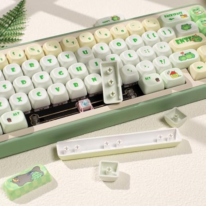 rayihni PBT KEYCAPS, MOA PROFILE, CUTE ROUND KAWAII KEYBOARD KEYCAP SET, 141 KEYS MATCHA GREEN FROG, DYE-SUBLIMATION, FOR MECHANICAL KEYBOARD 60% 75% 100% - Image 2