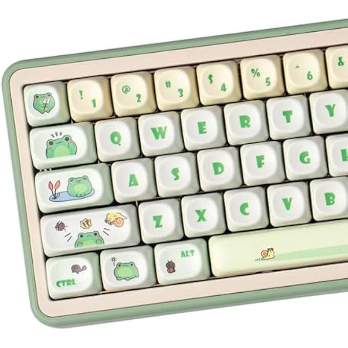 rayihni PBT KEYCAPS, MOA PROFILE, CUTE ROUND KAWAII KEYBOARD KEYCAP SET, 141 KEYS MATCHA GREEN FROG, DYE-SUBLIMATION, FOR MECHANICAL KEYBOARD 60% 75% 100% - Image 1