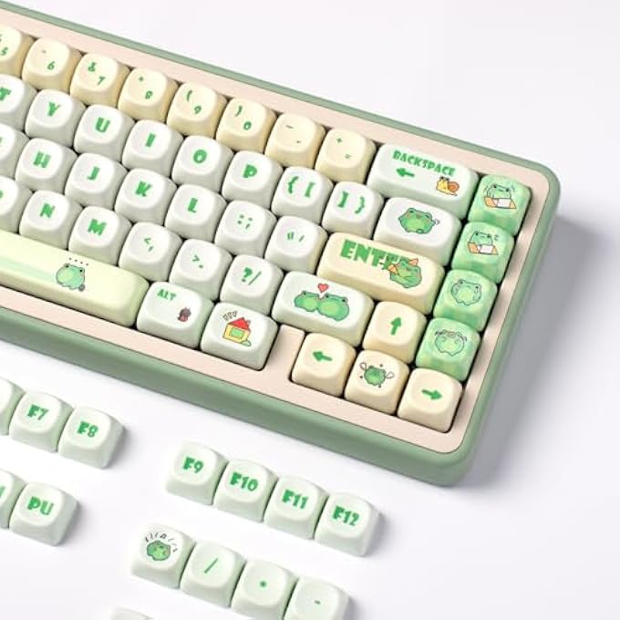 rayihni PBT KEYCAPS, MOA PROFILE, CUTE ROUND KAWAII KEYBOARD KEYCAP SET, 141 KEYS MATCHA GREEN FROG, DYE-SUBLIMATION, FOR MECHANICAL KEYBOARD 60% 75% 100% - Image 3