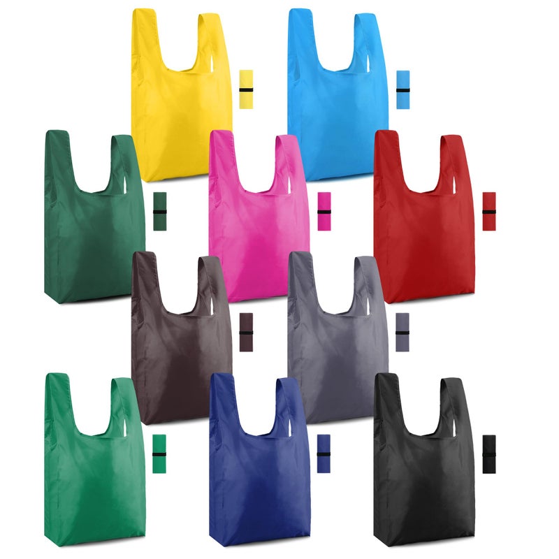 BeeGreen BeeGreen Colorful Reusable Grocery Bags 10 Pack Grocery Bags Reusable Shopping Bags Cloth Gift Bags Foldable Tote Bag Reusable Gift Bags Holiday Bags With Handles Heavy Duty Reusable Tote Bag - Image 1