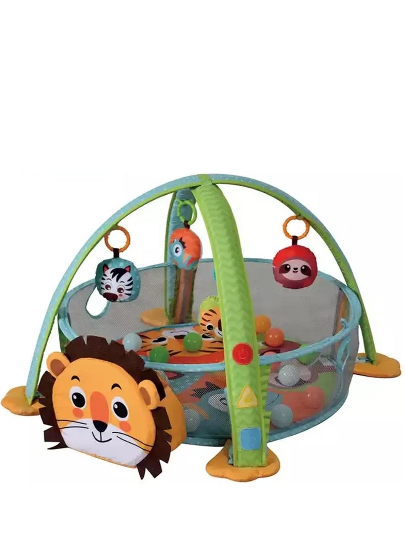 BAYBEE Baybee 3 in 1 Baby Play Gym Mat for Babies, Activity Play Mat with Lion Pillow, Soft Hanging Baby Toys, Balls, Baby Bedding Crawling Mat for Newborn Playgym for Babies 0 to 12 months Boys Girls 