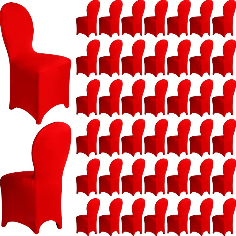 Macarrie Macarrie 60 Pcs Chair Covers Wedding Seat Slipcovers Polyester Spandex Folding Chair Covers for Wedding Banquet Party Celebration Event Dining Room Living RoomRed