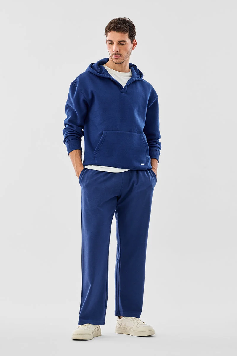 Snitch Navy Navy Solid Loose Fit Casual Trousers for Men | Best Price UAE