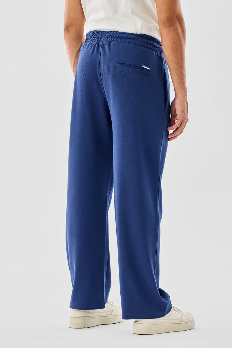 Snitch Navy Navy Solid Loose Fit Casual Trousers for Men | Best Price UAE