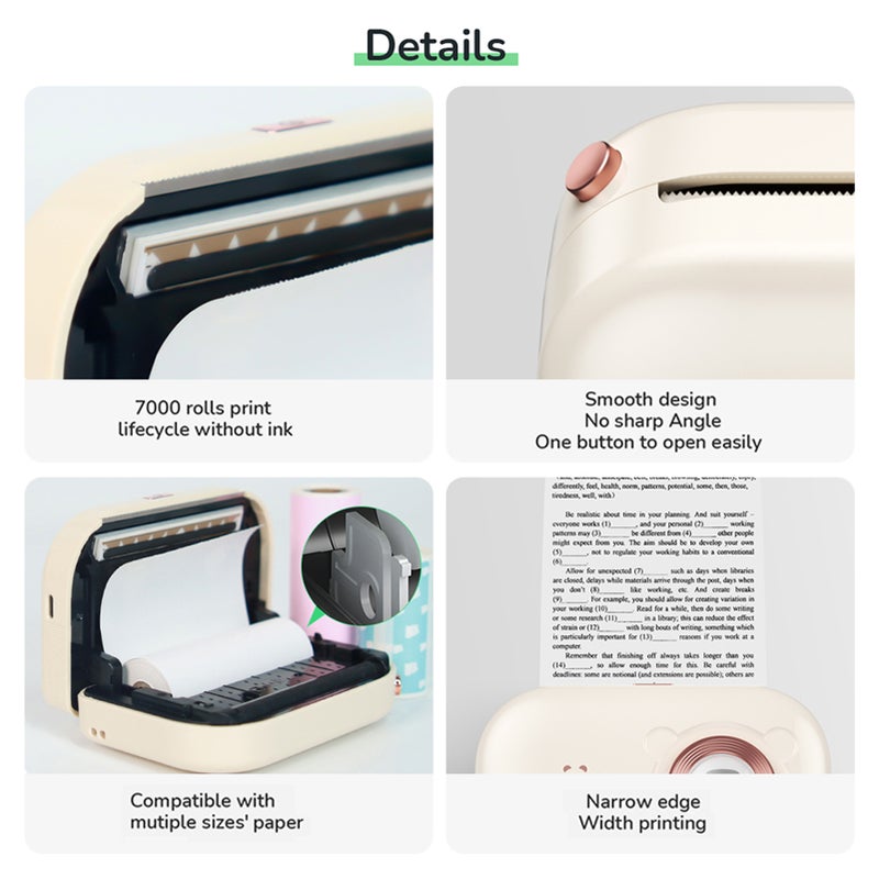 PeriPage A3X Mini Portable Photo Sticker Printer 203dpi BT Wireless Mobile Thermal Printer Receipt Label Maker Support 77mm/56mm Paper Width Compatible with Android iOS Windows for Photo Work Plan - Image 2