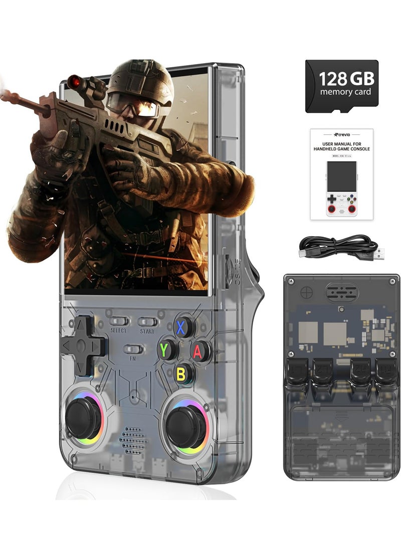 جوشبيرغ وحدة تحكم ألعاب محمولة R36 Ultra Retro جديدة ومُحسّنة لعام 2025، وحدة تحكم ألعاب فيديو صغيرة بسعة 128 جيجابايت، محملة بأكثر من 30,000 لعبة كلاسيكية، تتميز بشاشة IPS مقاس 4 بوصات، وتدعم أكثر من 25 محاكيًا، ونظام Linux - أسود - Image 1
